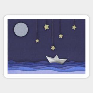 Paper boat night scene Sticker